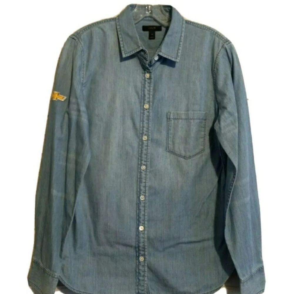 J. Crew Women's Button Front Chevy Long Sleeve Denim Blue Jean Shirt 10.